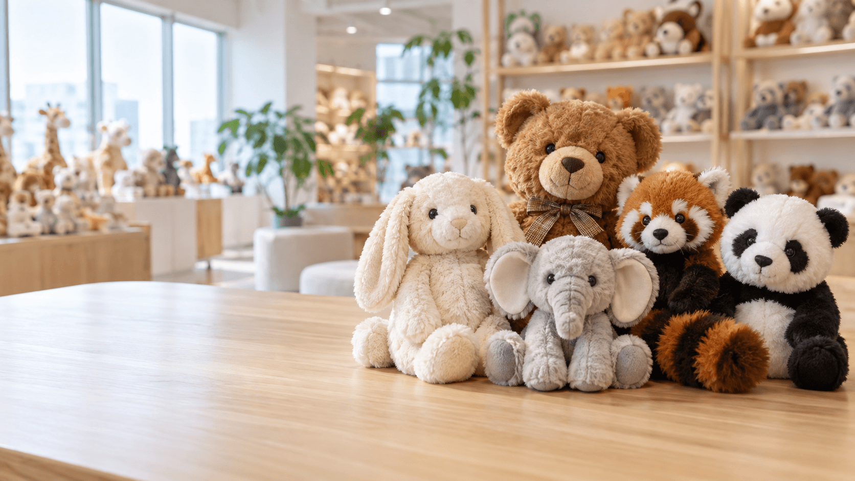 Premium plush toy collection in the Pufza showroom